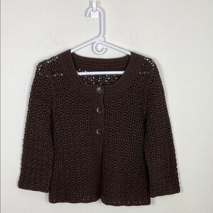 Talbots Women's Small Hand Knit Brown Cropped Cardigan Cottagecore Fisherman